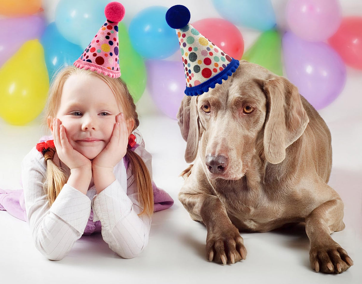 Arogheiz 3/4/5Pcs Small Cats Dogs Birthday Hats Set,Kitten Puppies Party Decoration Hats Grooming Accessories (4 Pcs Dot Print)