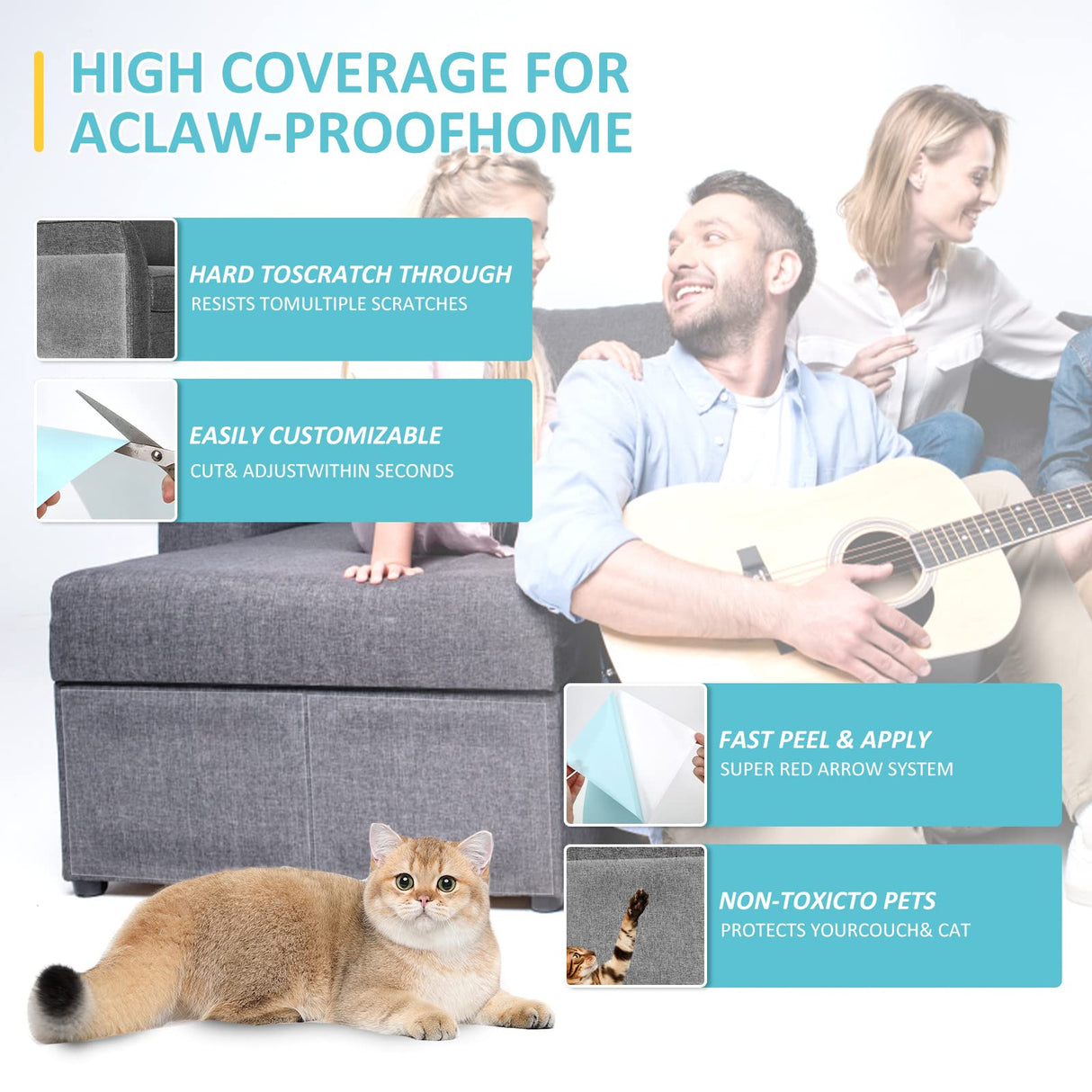 Cat Scratch Deterrent Tape, 16 PCS Anti Scratch Furniture Protector from Cats, Couch Corner Protectors, Sticky Paws for Cats, Training Tape, Self-Adhesive Cat Tape