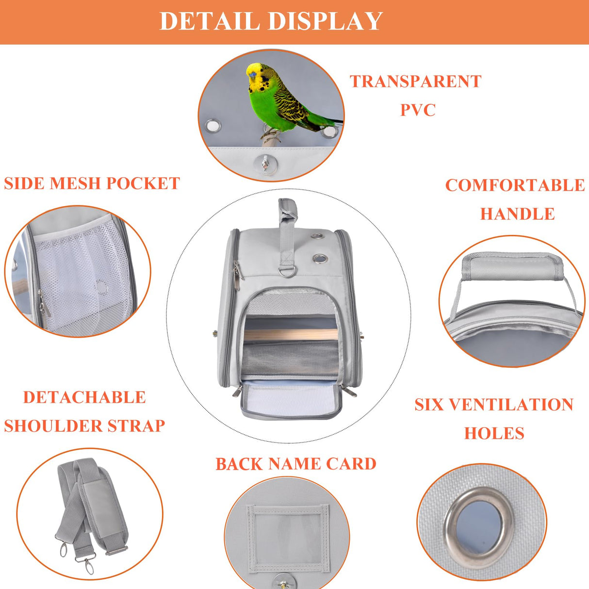 FCQQYWZ Bird Carrier Travel Cage with Stand, Small Bird Travel Carrier for Parrot with Perch, Side Access Window (Grey)