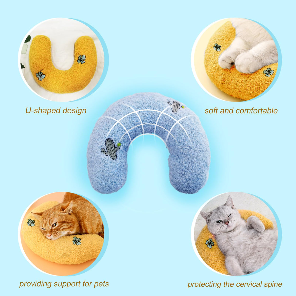 Whimsicalfox Cat Pillow for Indoor Cats, Ultra Soft Fluffy Cat Calming Pillow, Half Donut Cuddler with Cute Embroidery Pattern Providing Support of Pet Neck, Machine Washable