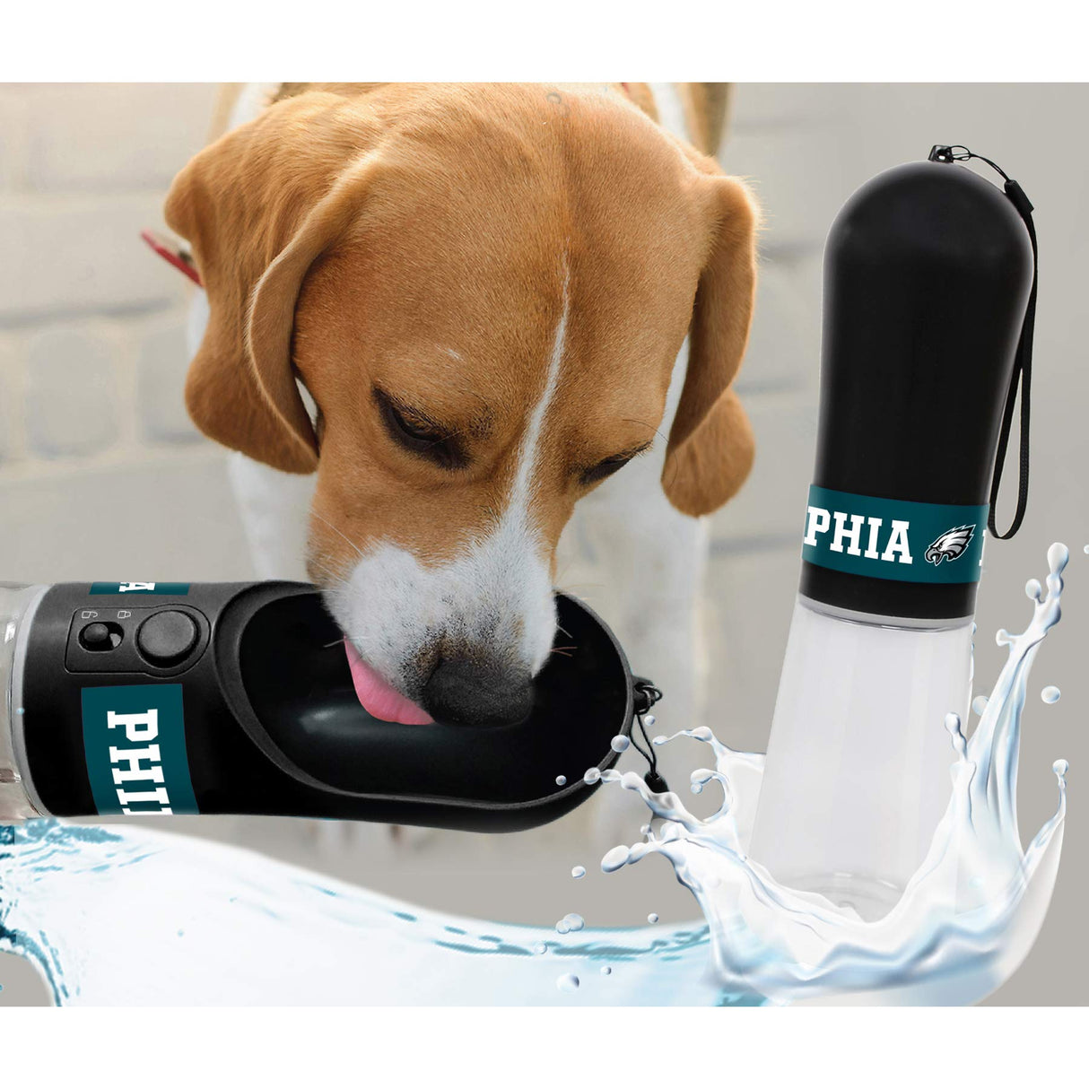 Pets First Dog Water Bottle. NFL Philadelphia Eagles PET Water Bottle. Best Cat Water Bottle. Water Fountain Dispenser for Dogs & Cats., Black, 13.5oz (PHL-3344)