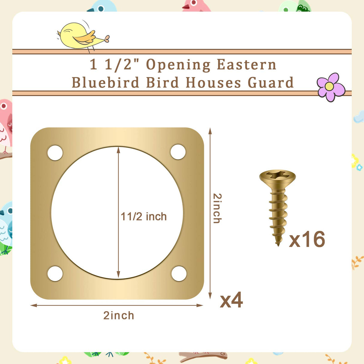 Metal Bird House Guard with Copper Portal for Eastern Bluebird Houses 1 1/2 Inch Opening (2 Pieces)