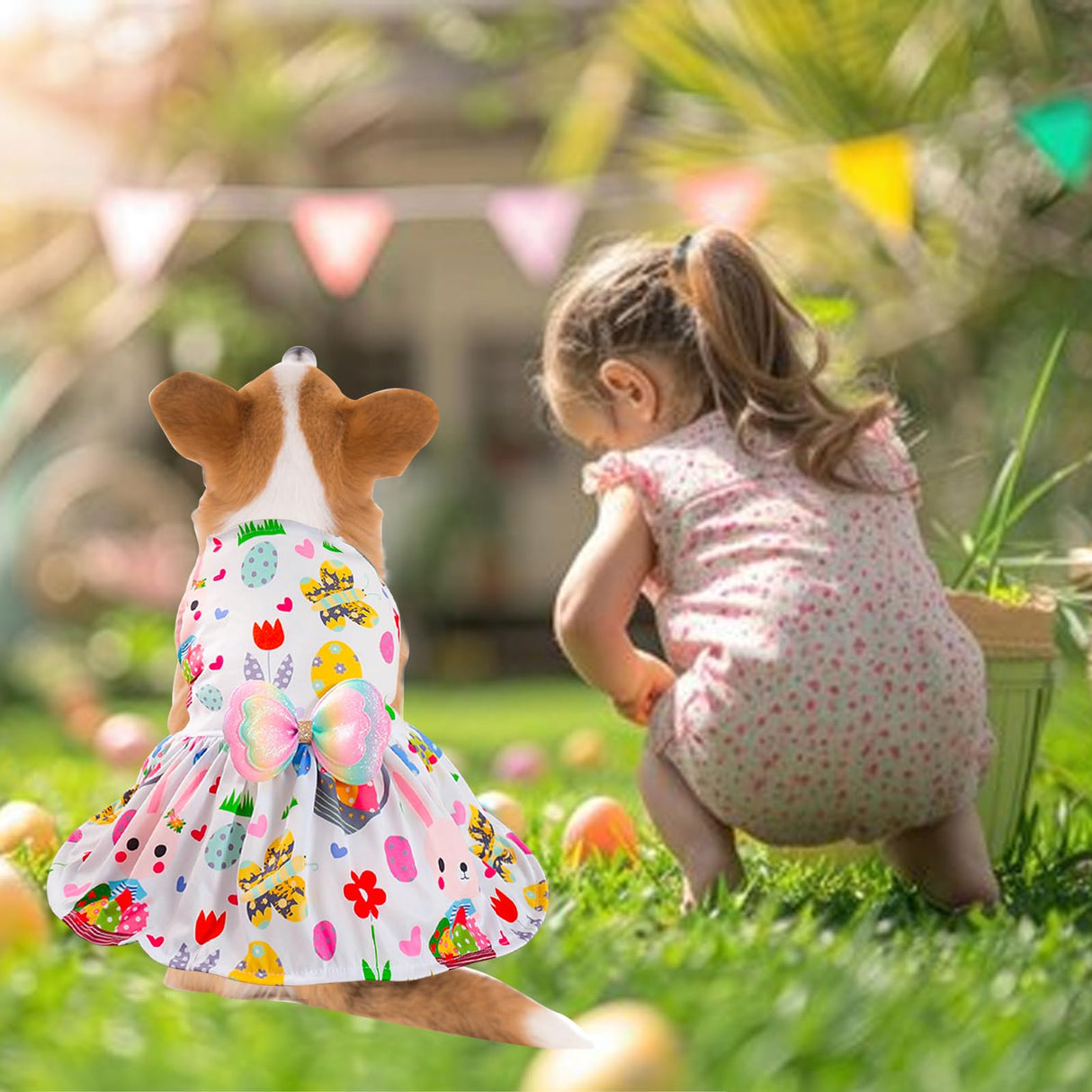 Easter Dog Costume Dress for Pets, Easter Bunny Pet Outfit Dogs Bow Clothes,White Puppy Skirt, Spring Dog Outfit,Size S (6.6-11 lbs)
