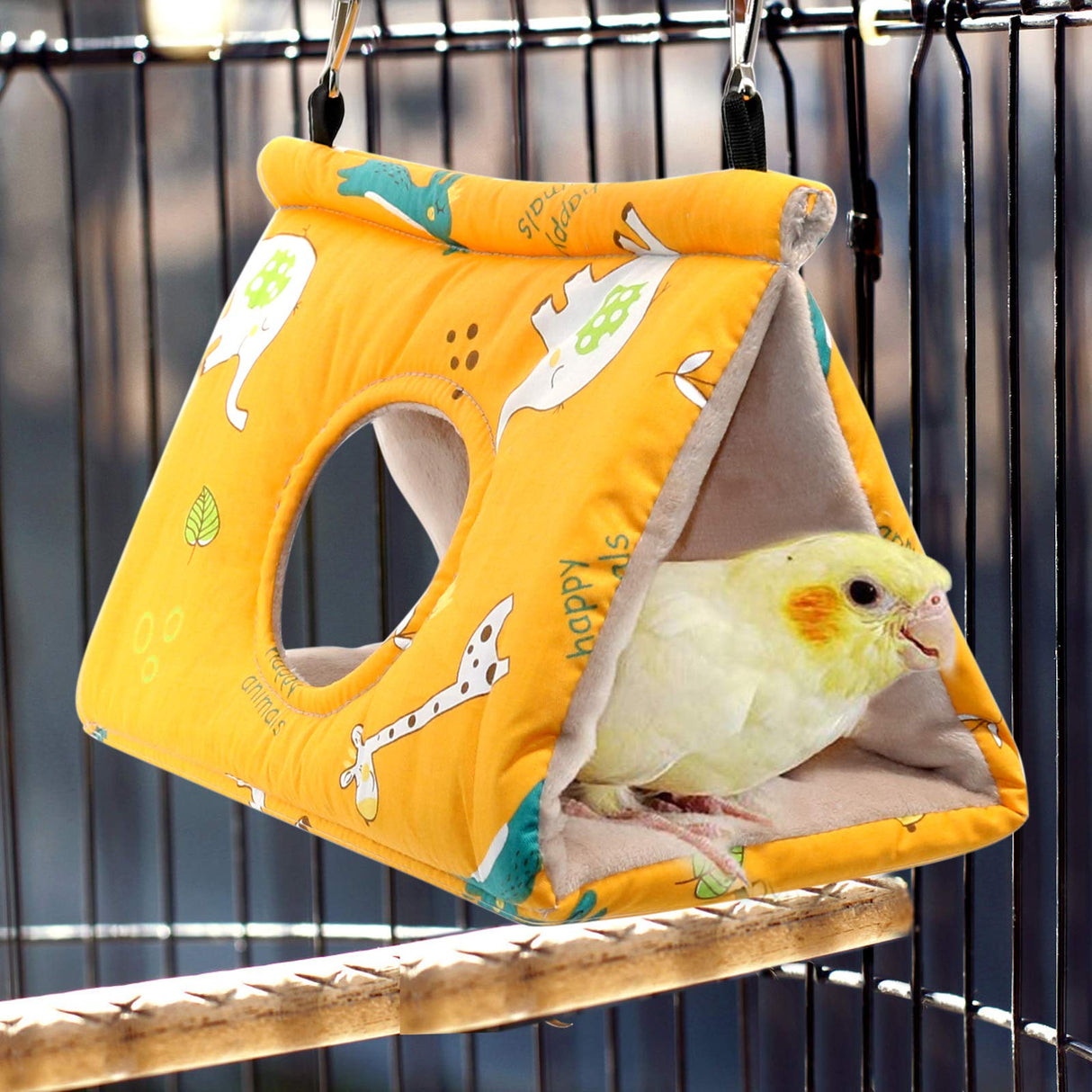 Rypet Winter Warm Bird Nest House - Hanging Hammock Velvet Shed Hut Cage Plush Fluffy Birds Hideaway Sleeping Bed Fuzzy for Parrot Parakeet Cockatiels Budgies Lovebird Small(Yellow)