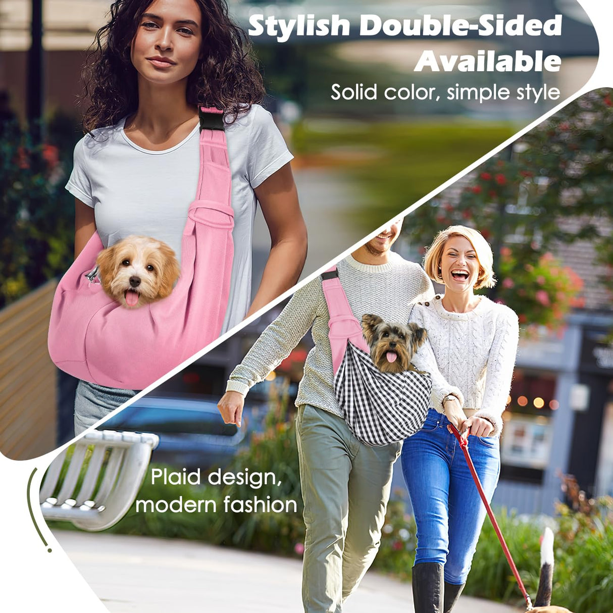 Pawaboo Small Dog Sling Carrier, Reversible Hands Free Dog Sling Carrier for Small Dogs Cats, Puppy Sling Carrier with Adjustable Strap Buckle & Safety Harness, Puppy Essentials, Pink