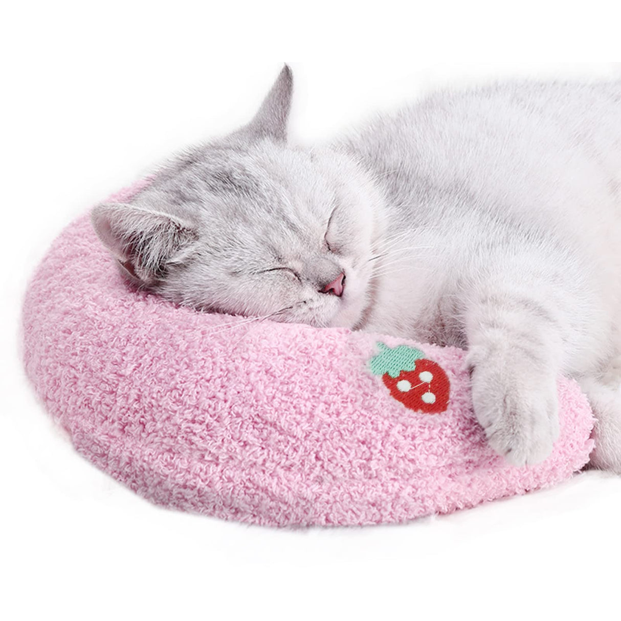 Whimsicalfox Cat Pillow for Indoor Cats, Ultra Soft Fluffy Cat Calming Pillow, Half Donut Cuddler with Cute Embroidery Pattern Providing Support of Pet Neck, Machine Washable