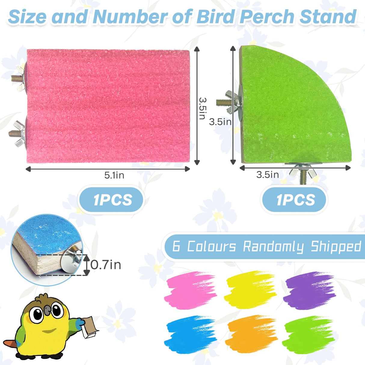 kathson Bird Perch Platform, Parrot Sanded Stand Wooden Corner Shelf Fan Shaped Cage Playground for Parrots Conures Budgies Parakeets Cockatiels Lovebirds
