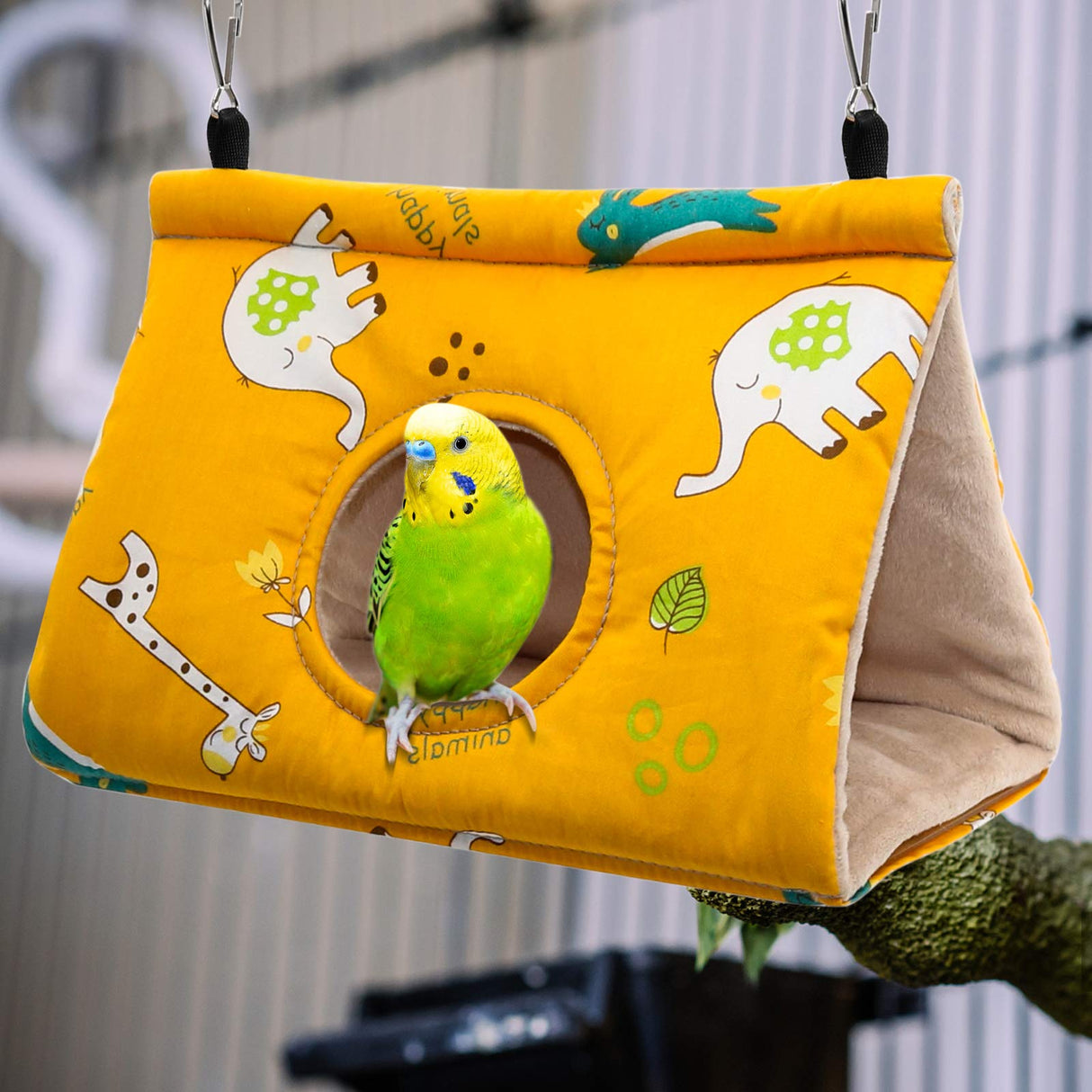 Rypet Winter Warm Bird Nest House - Hanging Hammock Velvet Shed Hut Cage Plush Fluffy Birds Hideaway Sleeping Bed Fuzzy for Parrot Parakeet Cockatiels Budgies Lovebird Small(Yellow)