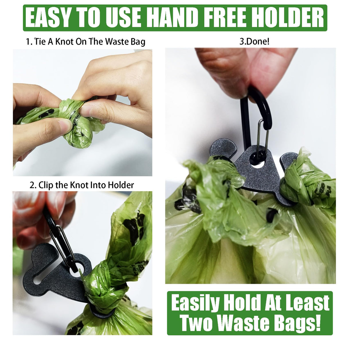 Dog Poop Bag Holder Dogs Waste Bag Carrier Pet Poop Bags Holders for Doggie Waste Bags Dispensers, Clip Carrier for Leash Small Doggy Puppy Hand Free Walking Accessory Attachment, Black