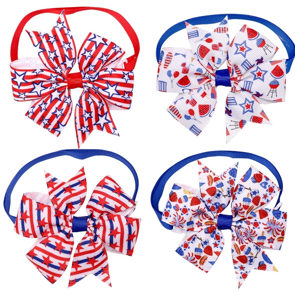 Spring Summer Dog Bow Ties 3.2" Bow Butterfly pet Ties Dog Ties Collar fit for Small and Middle Size pet (4th of July Pinwheel)