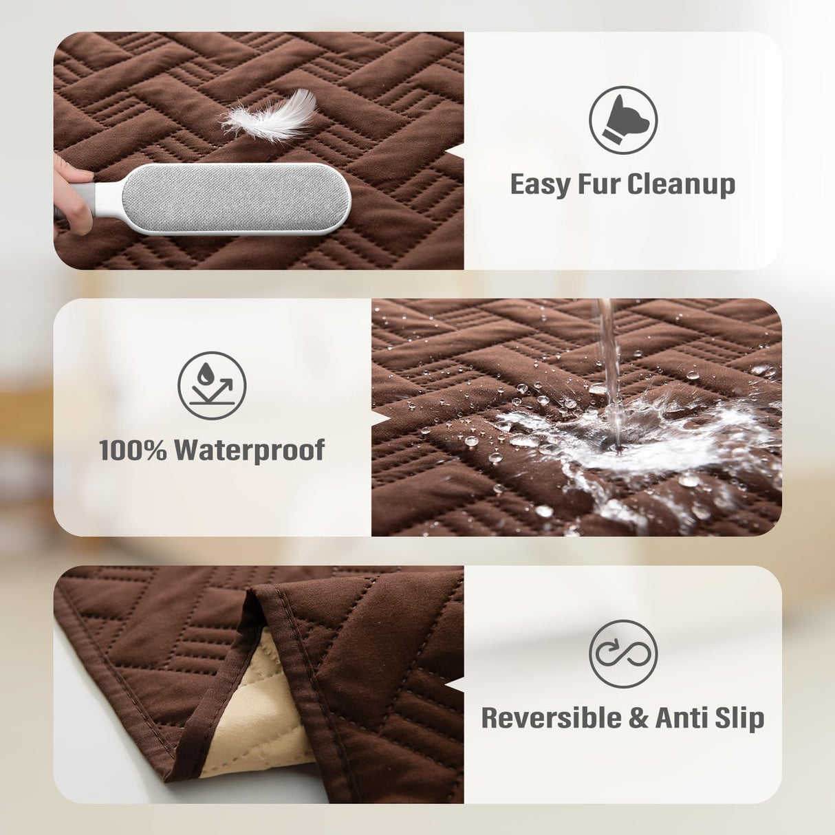 Dog Bed Cover for Pets - Blankets Rug Pads for Couch Protection Waterproof Bed Covers Dog Blanket Furniture Protector Reusable Changing Pad (Brown+Beige, 20"x30")