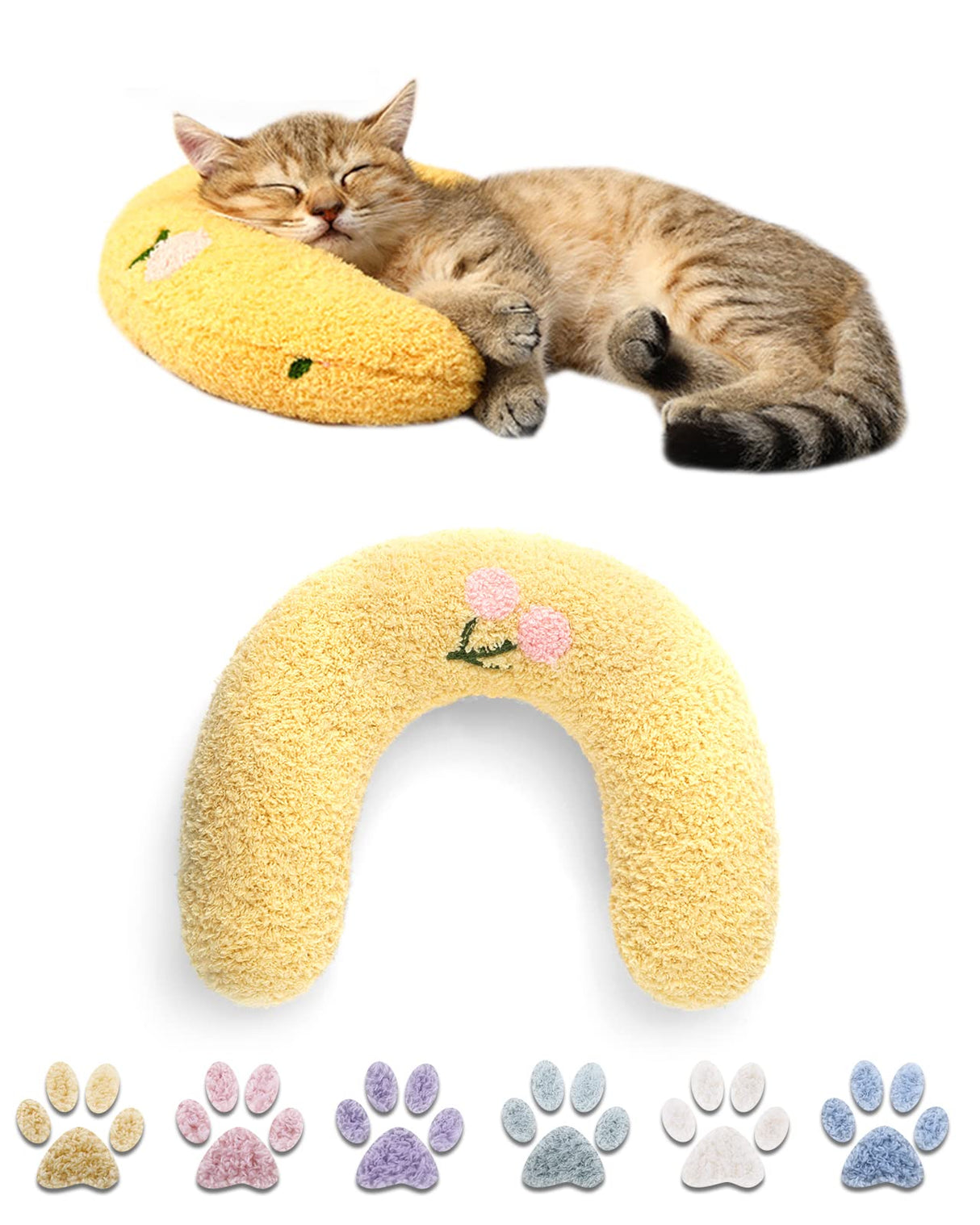 homelifthub Cat Pillows for Indoor Cat and Small Dog, Calming Dog Pillows, Half Donut Dog Cutated Calming Pillow, Cozy Cat Bed Pillow Cute Rabbit Pillows (Yellow)