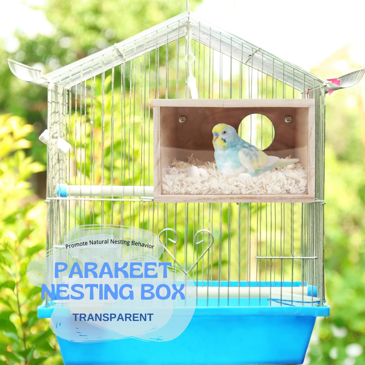 TiereCare Parakeet Nesting Box - Visual Wooden Bird Nest Breeding Box - Bird Cage House with Perch for Lovebirds Cockatiel Budgie Finch Parrot