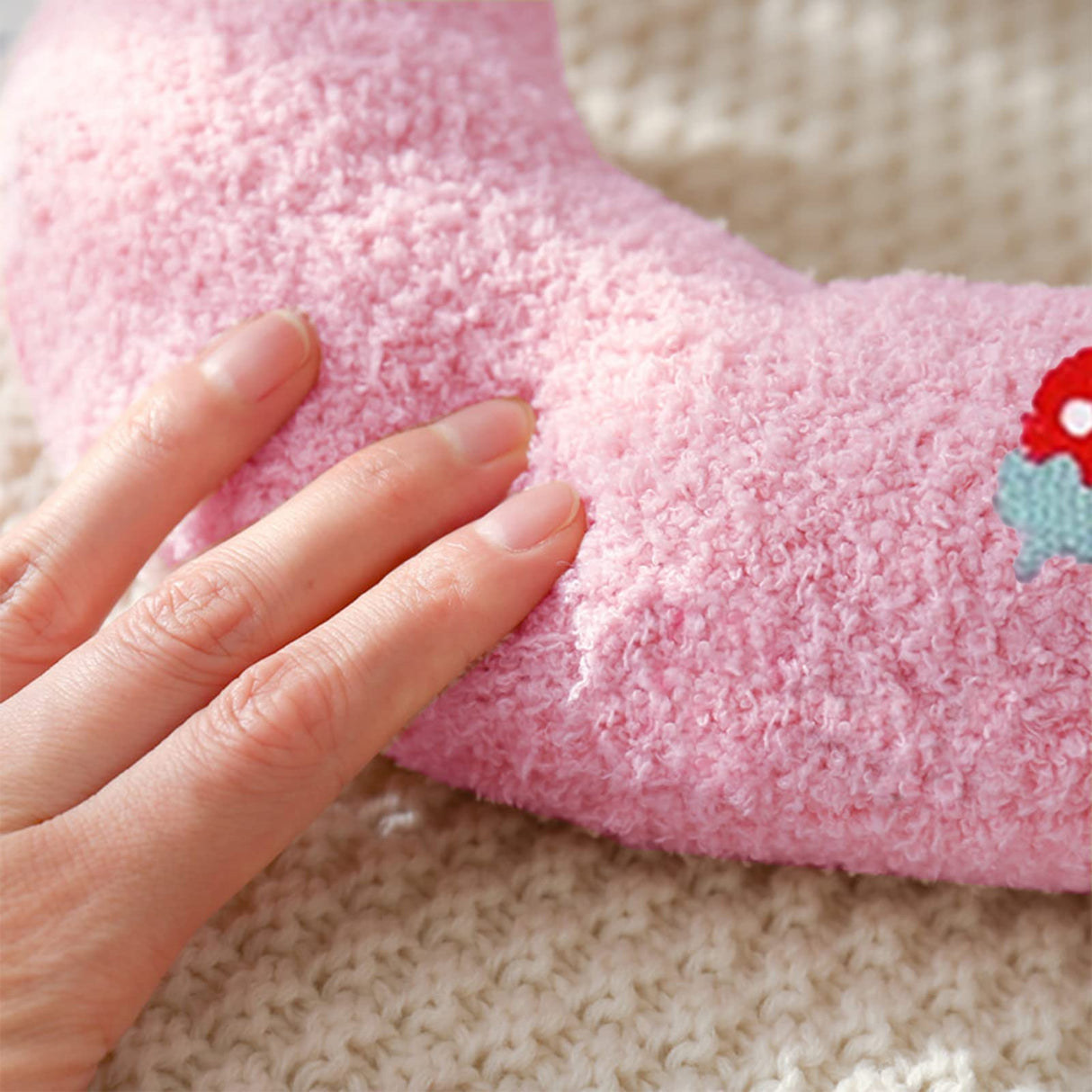 Whimsicalfox Cat Pillow for Indoor Cats, Ultra Soft Fluffy Cat Calming Pillow, Half Donut Cuddler with Cute Embroidery Pattern Providing Support of Pet Neck, Machine Washable