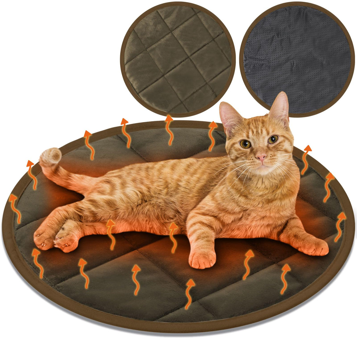 Drydiet 2 Pcs Cat Heating Pad Round 16 Inch Self Heating Cat Mat Washable Heated Bed Anti Slip Warming Pad Pet Bed Mat for Kennel Dog Crate Indoor Outdoor(Coffee,16 Inch)