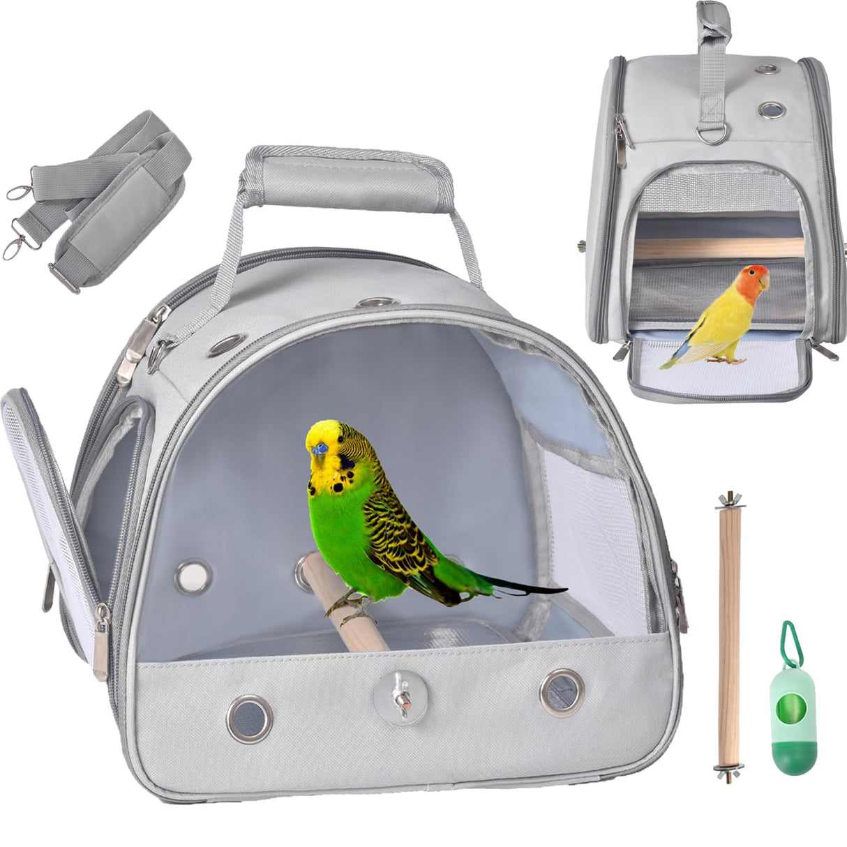 FCQQYWZ Bird Carrier Travel Cage with Stand, Small Bird Travel Carrier for Parrot with Perch, Side Access Window (Grey)