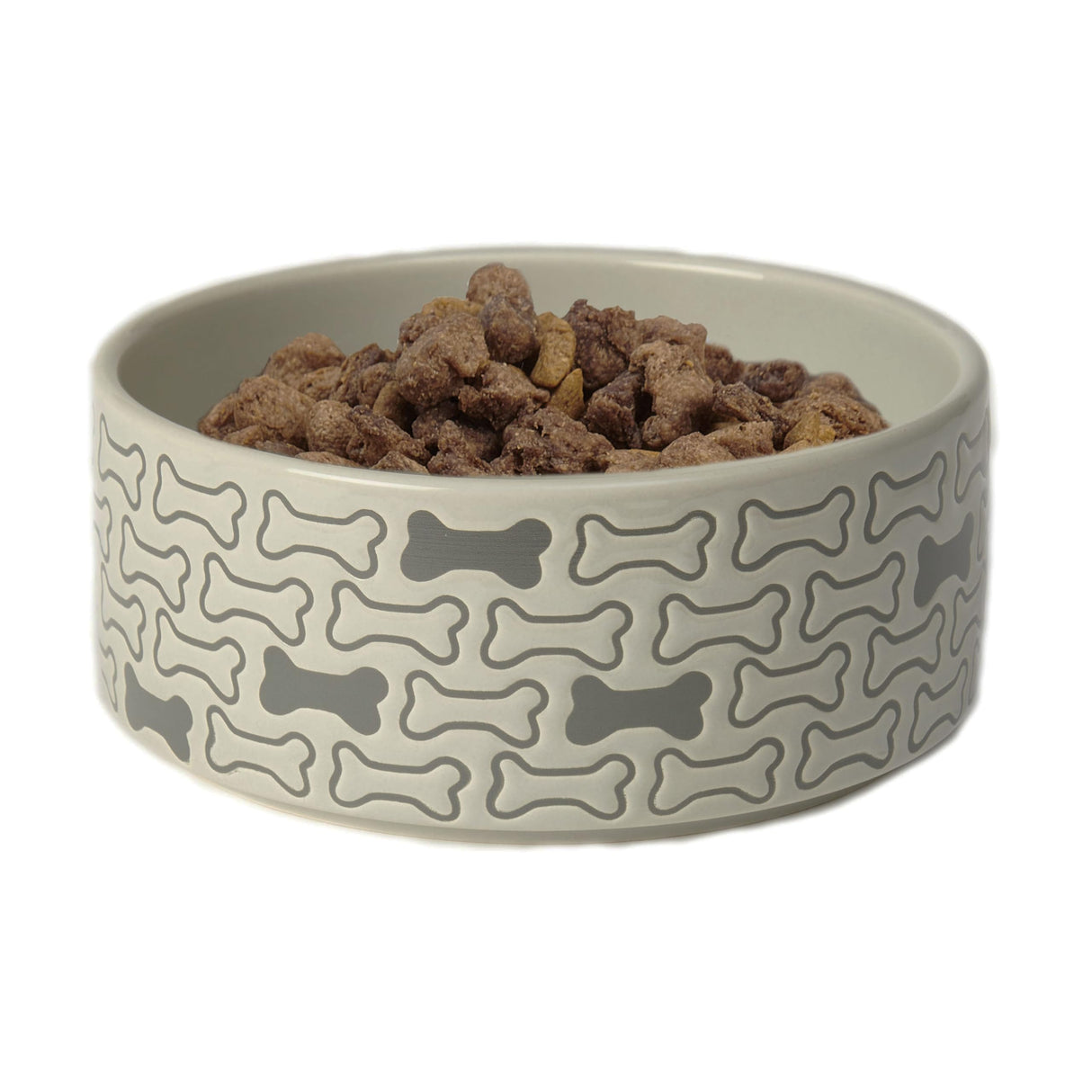 PetRageous 18429 Bones Round Stoneware Dog Bowl 6-Inch Width and 2.5-Inch Height 3.5-Cups Capacity, Grey