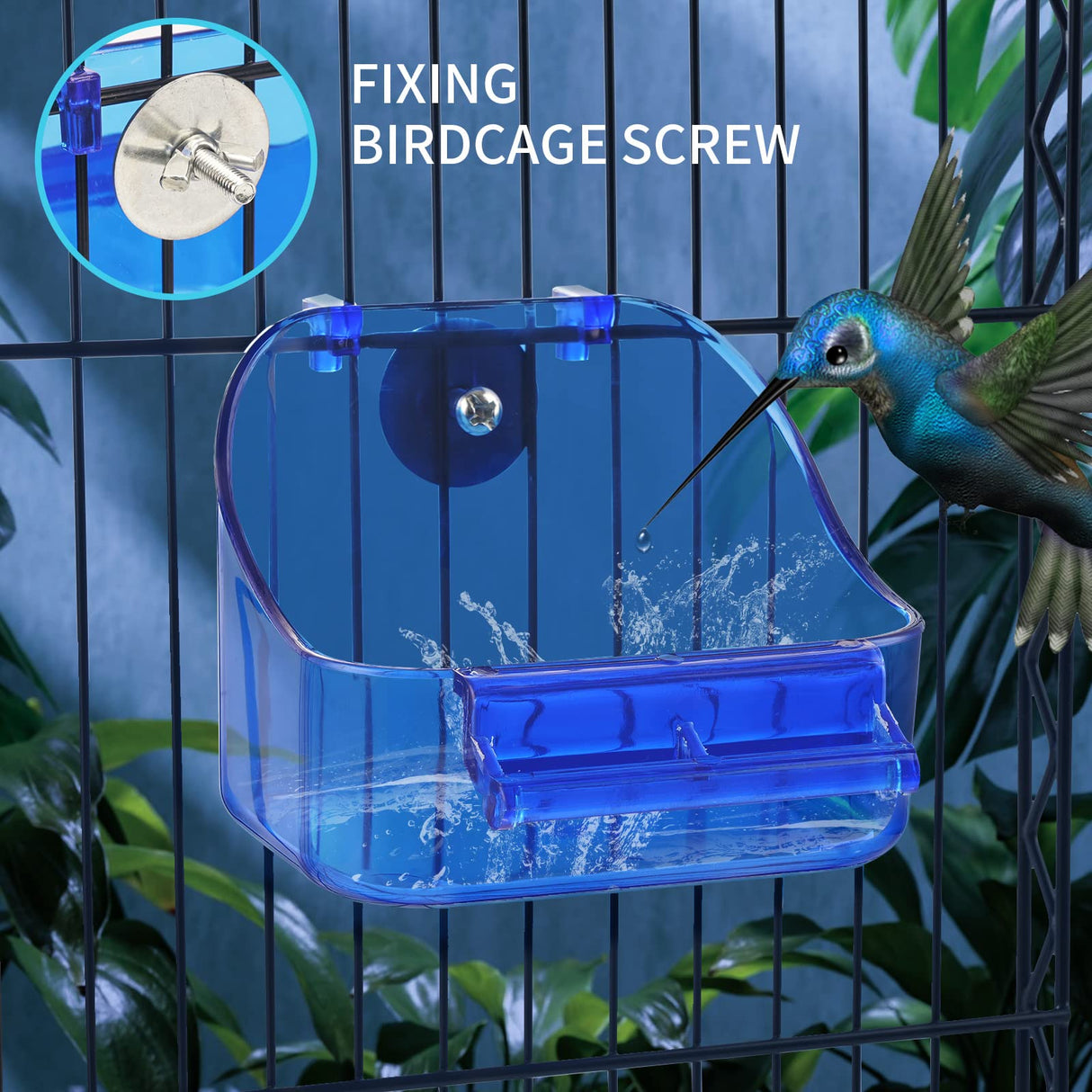 Acrylic Hanging Bird Bath Bird Caged Parrot Bathing Tub, Bird Cage Accessory Bathing Tub Bath for Small Brids Parakeet Canary Budgerigar Lovebirds (with Fixing Screws)(1PCS Blue)