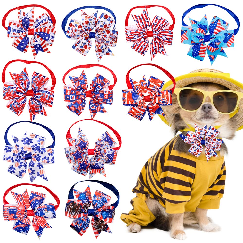 Spring Summer Dog Bow Ties 3.2" Bow Butterfly pet Ties Dog Ties Collar fit for Small and Middle Size pet (4th of July Pinwheel)