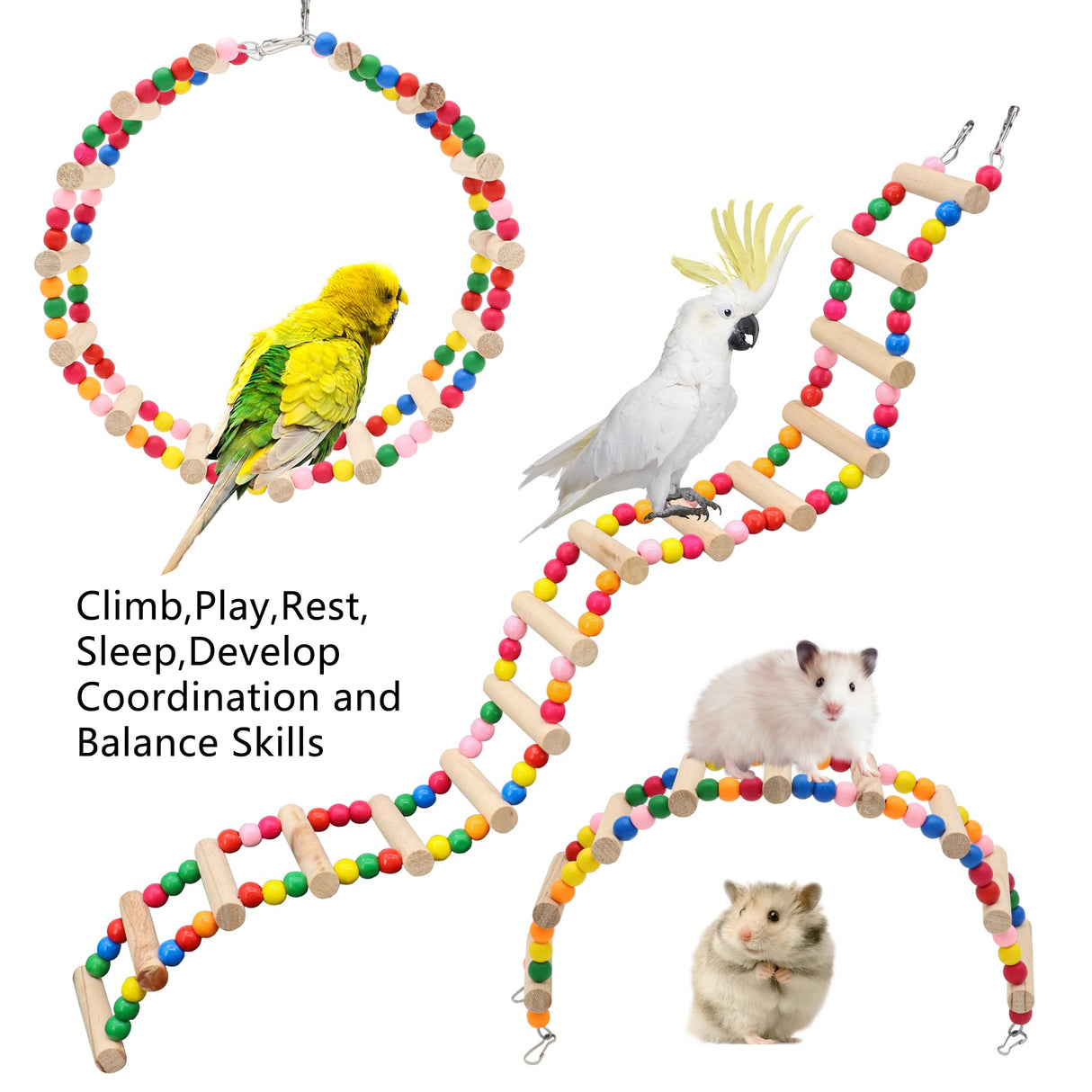 11-Step Bird Ladder Bridge,21.26 x 3.15 inches Raw Wood and Edible Dye,Pet Hamster Climbing Ladder Swing Toys Suitable for Small to Medium Birds,Bird Cage Accessories (11 Ladders)