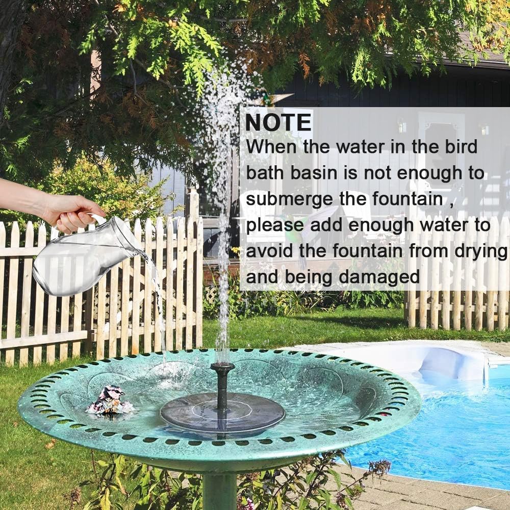 Solar Fountain for Bird Bath, Solar Powered Fountain Pump 1.5W Solar Water Fountain Floating Birdbath Water Pumps for Garden, Patio, Pond and Pool