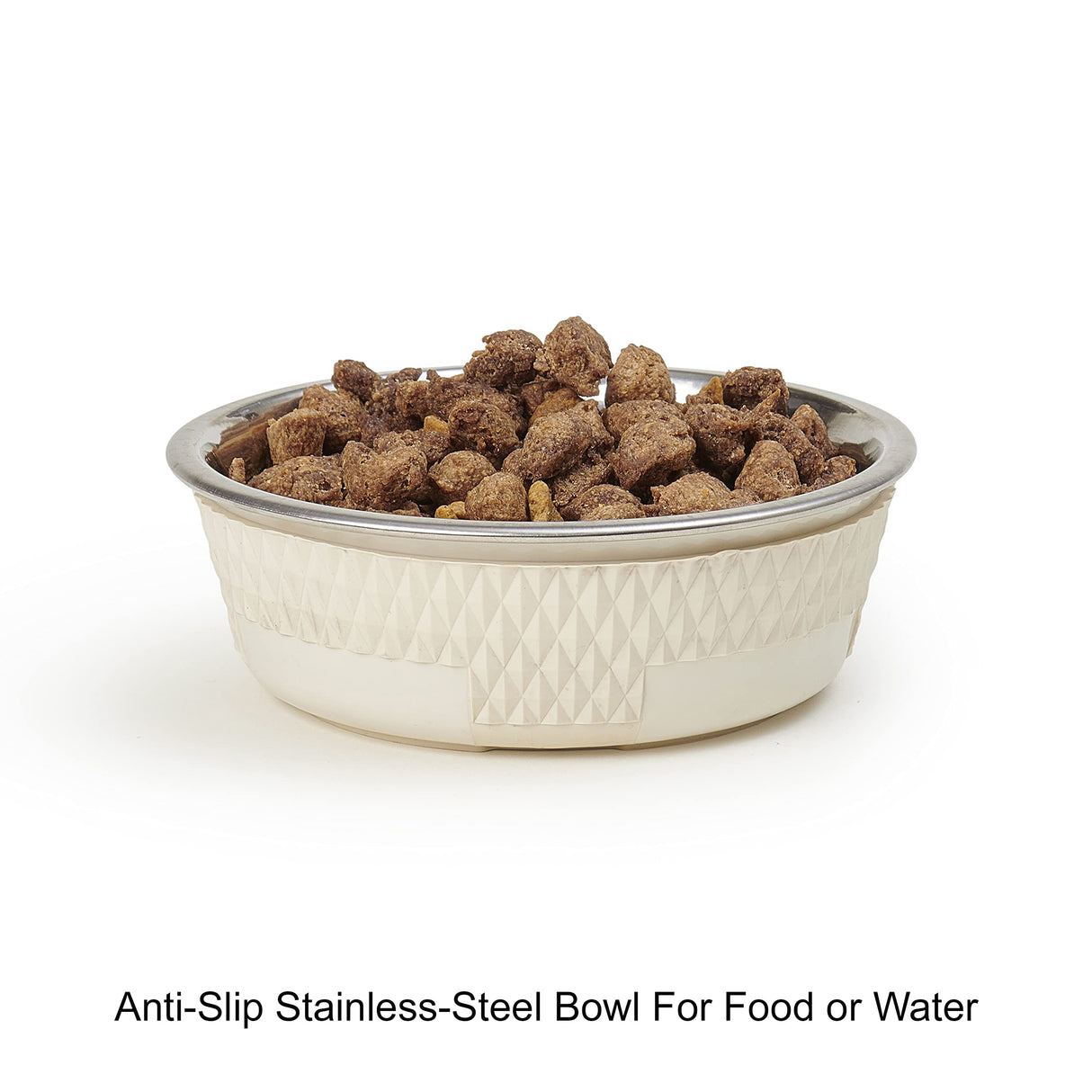 PetRageous 16009 Kona Stainless Steel Non-Slip Dishwasher-Safe Dog Bowl 1.75-Cup 5.5-Inch Diameter 1.75-Inch Tall for Small and Medium Dogs and Cats 14-Ounce, White