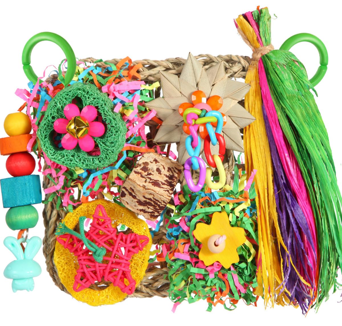 Bird Toys, Parakeet Toys Bird Foraging Toys Grass Mat Climbing Wall for Parakeet,Parrot,Cockatiel,Conure,Lovebird,Budgie Cage Small to Medium Birds (Warm Sun)