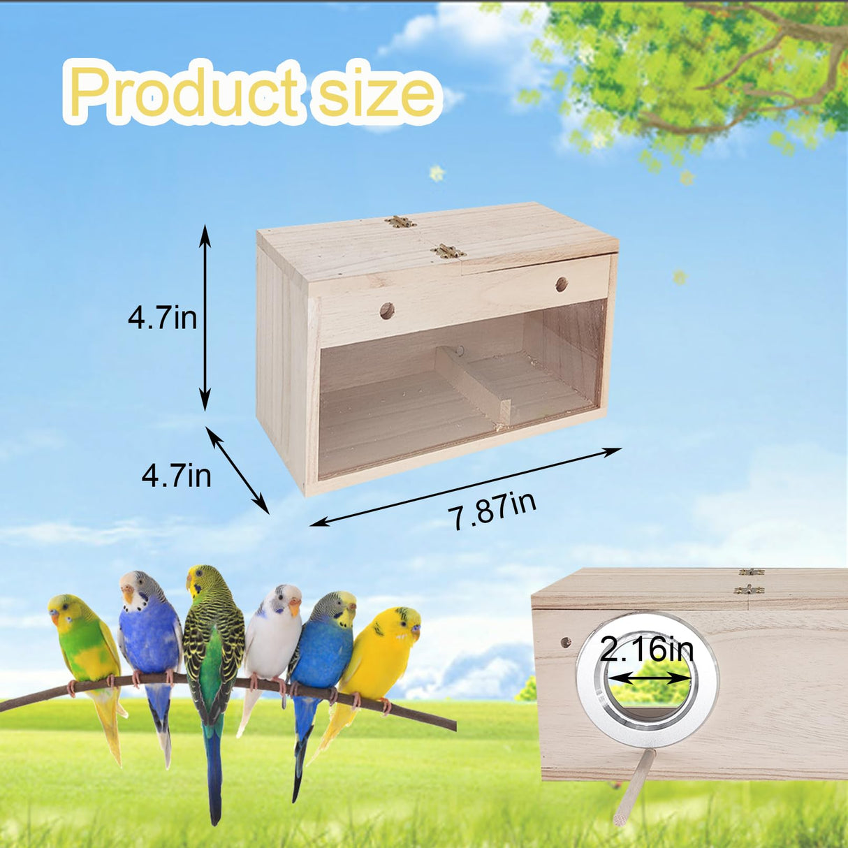 Tfwadmx Parakeet Nesting Box Transparent Bird Nest Box Wood Bird House for Cage Budgie Breeding Boxes for Parrotlets, Lovebirds and Other Small Sized Birds 7.8" x 4.7" x 4.7"