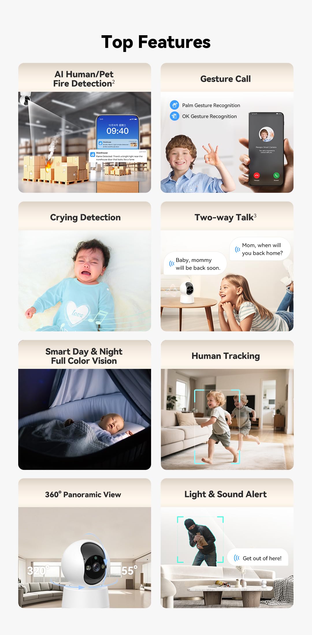 2K AI Security Camera Indoor, Baby Monitor Pet Camera 360° for Home Security, 2.4/5GHz Wi-Fi 6, 2-Way Audio, Smart Motion Tracking, IR Night Vision, Fire Detection, Cloud Storage C10