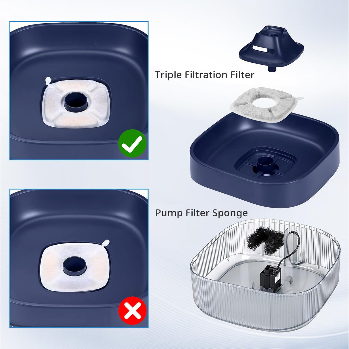 Pet Fountain Filters Replacement Fit for 135oz/4L Dog Water Fountain, 4 Pack Cat Water Fountain Replacement Filters (4 Filters+2 Sponges)