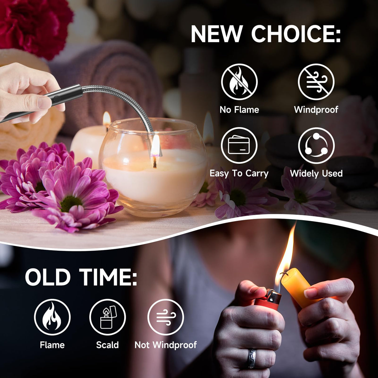 Flame bird 2 Pack Electric Candle Lighter Flameless Arc Windproof Flexible Long Neck USB Rechargeable Lighter Matches for BBQ Grill Fireworks Camping.(Black)