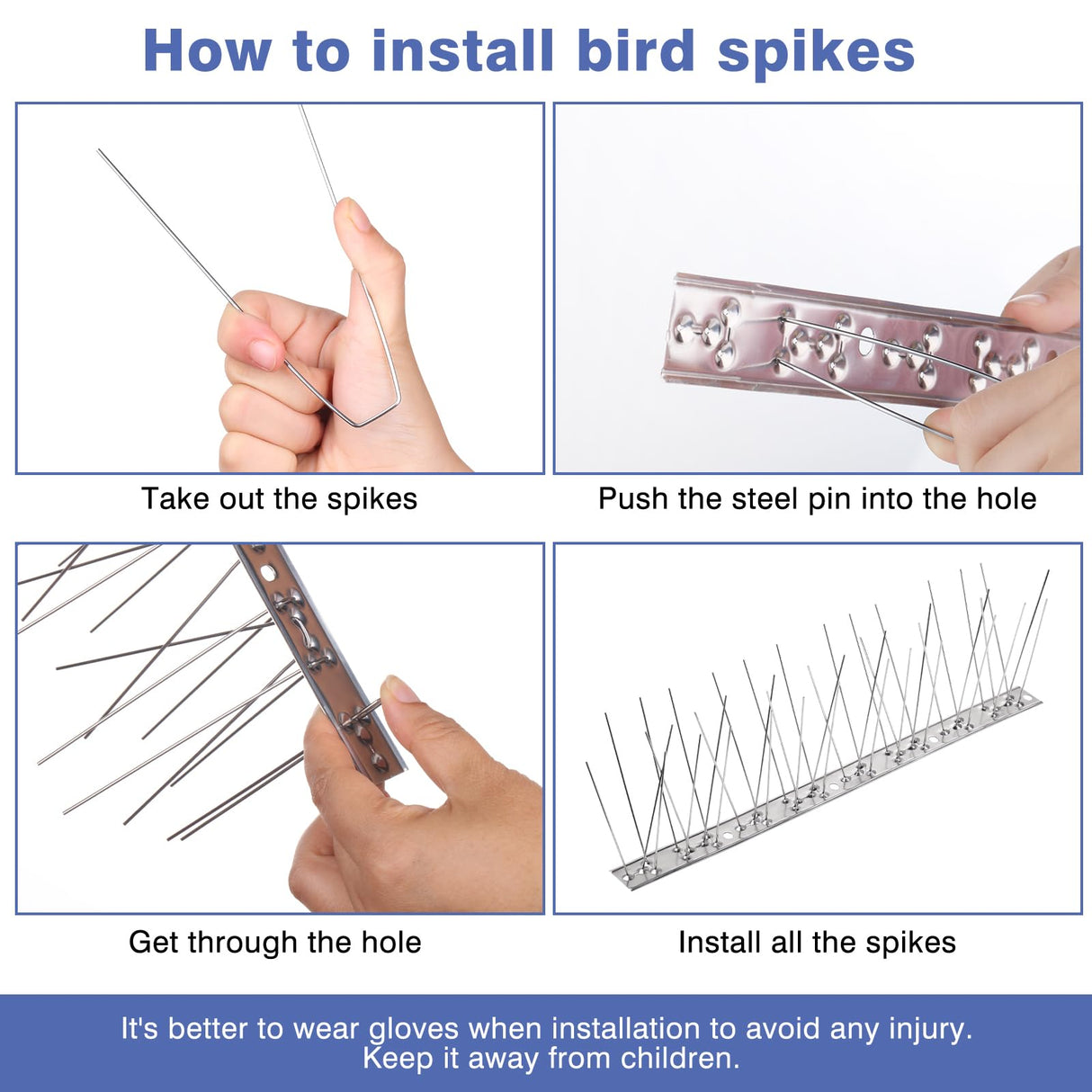 Bynccea Bird Spikes Stainless Steel Durable Bird for Small Birds, Poop-Disassembled Anti Bird Spikes Smooth Polishing Harmless Deterrent Nest Prevention Bird Off Spike