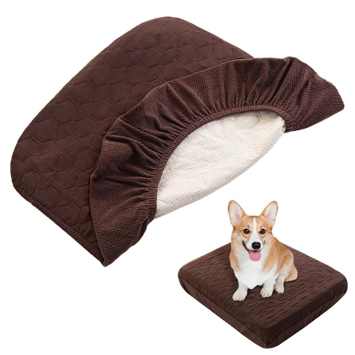 Nanbowang Waterproof Dog Bed Replacement, Washable Pet Pillow Cover Quilted, Lovely Puppy Bed for Dog/Cat - 16x25 Brown