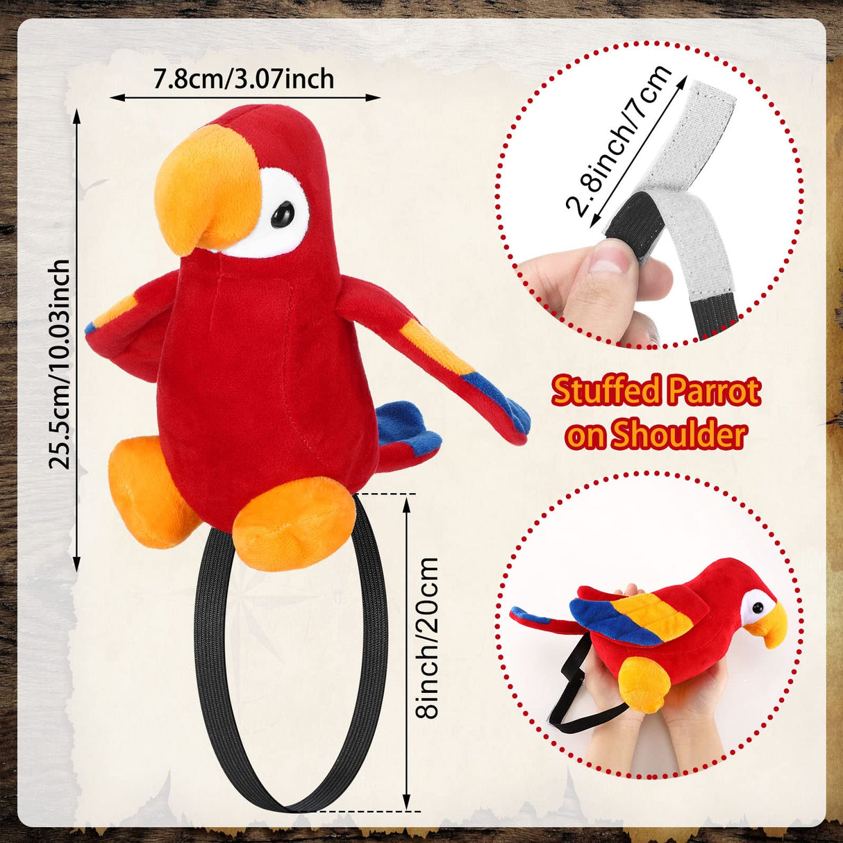 Funtery Halloween Stuffed Pirate Parrot on Shoulder Halloween Pirate Party Costume Plush Parrot Toys Accessory(Red)