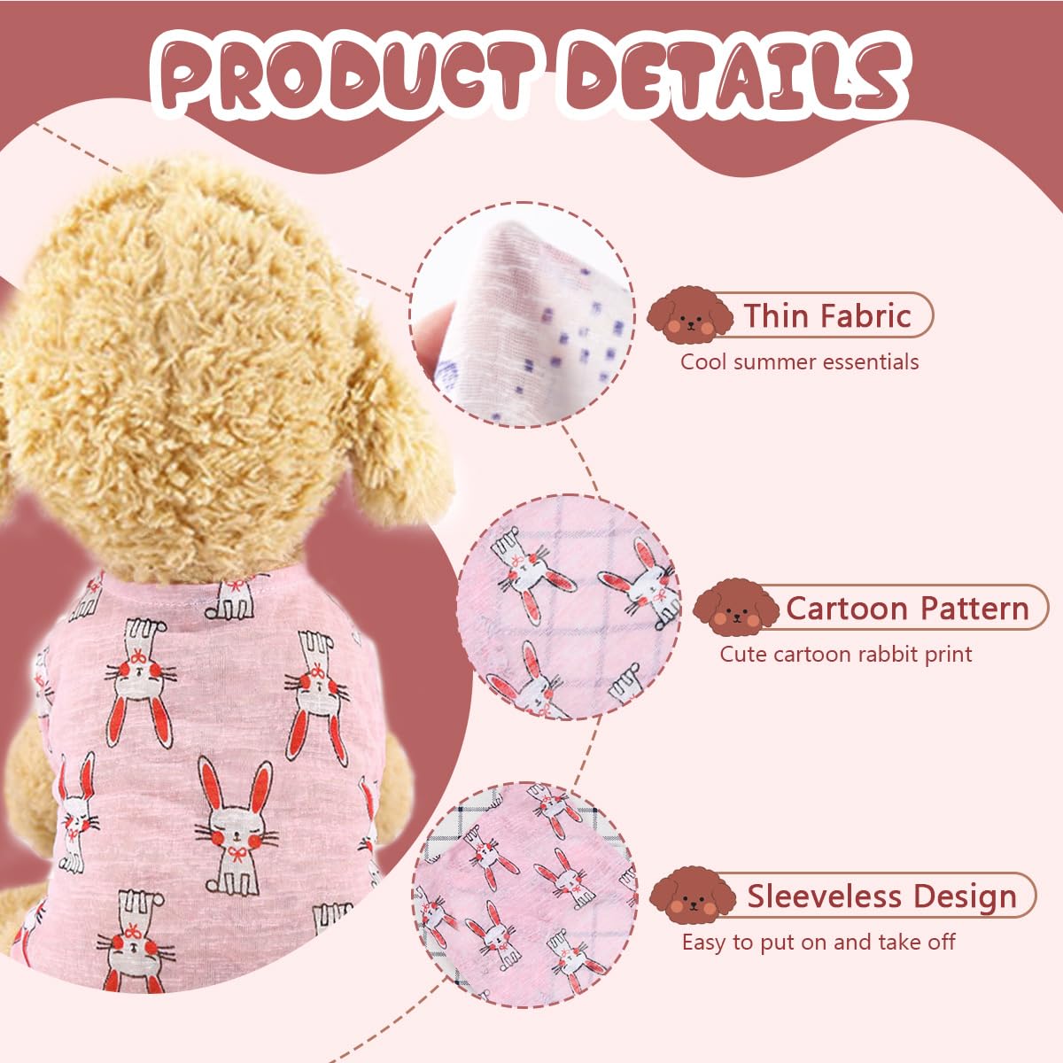 Vavious Girl Dog Clothes Breathable Lightweight Dog Shirts Cartoon Pink Rabbits Pattern Pet Vest Puppy Sleeveless Soft Tank Top Sweet Summer Cat Outfit X-Large