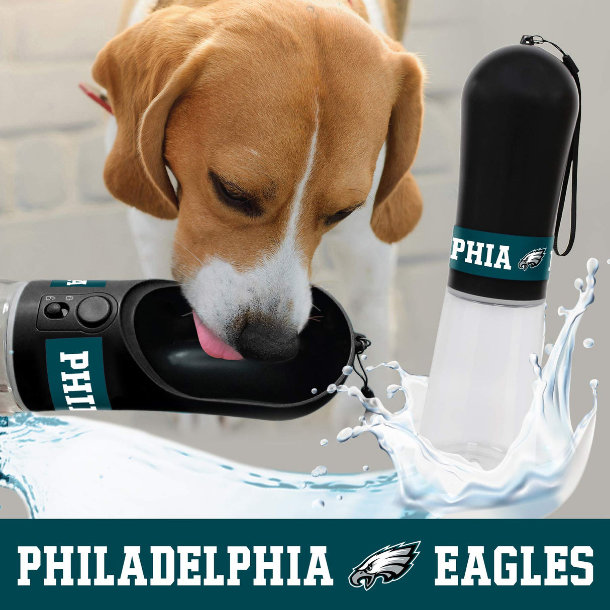 Pets First Dog Water Bottle. NFL Philadelphia Eagles PET Water Bottle. Best Cat Water Bottle. Water Fountain Dispenser for Dogs & Cats., Black, 13.5oz (PHL-3344)