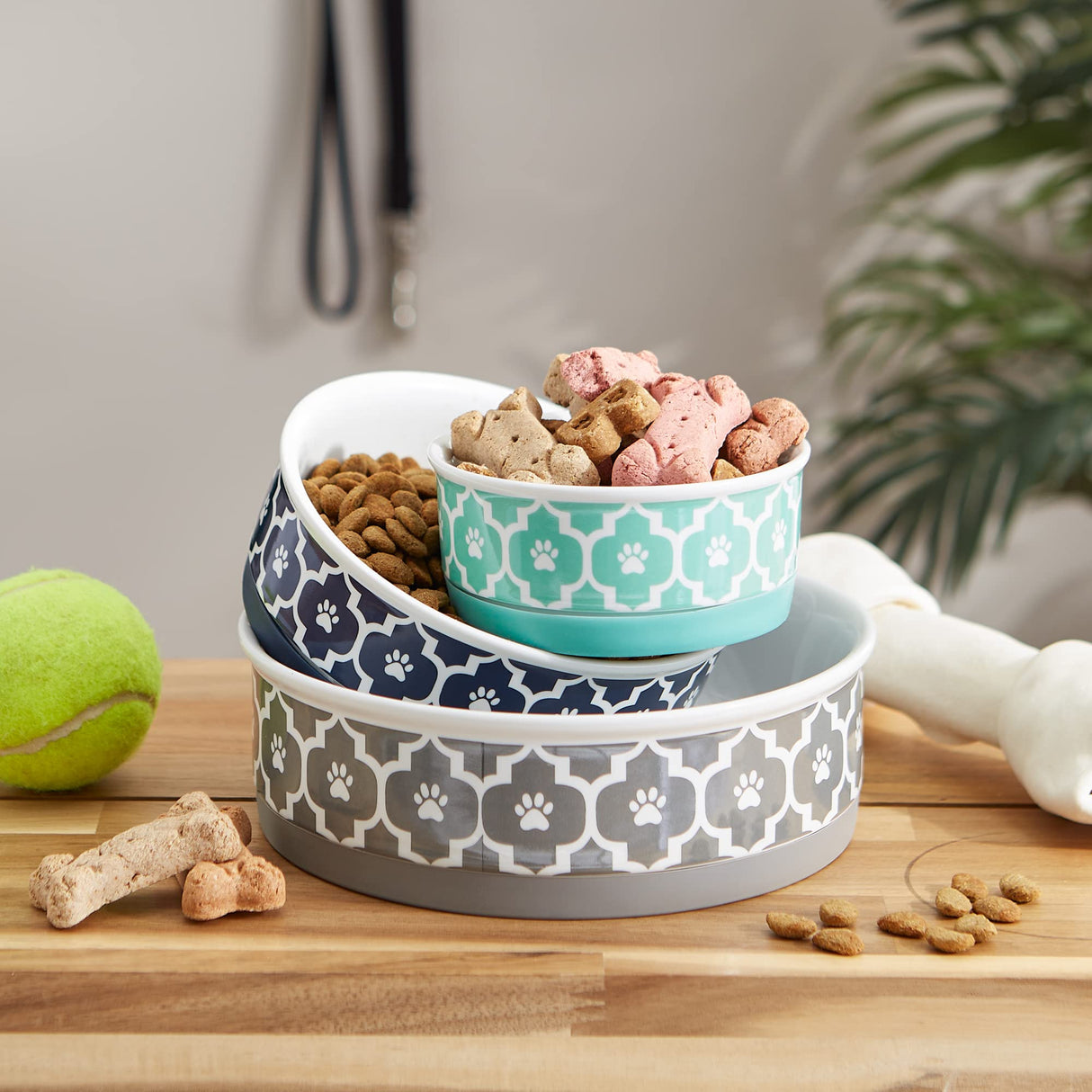 Bone Dry Lattice Collection Pet Bowl & Canister, Small Set, 4.25x2", Gray, 2 Count