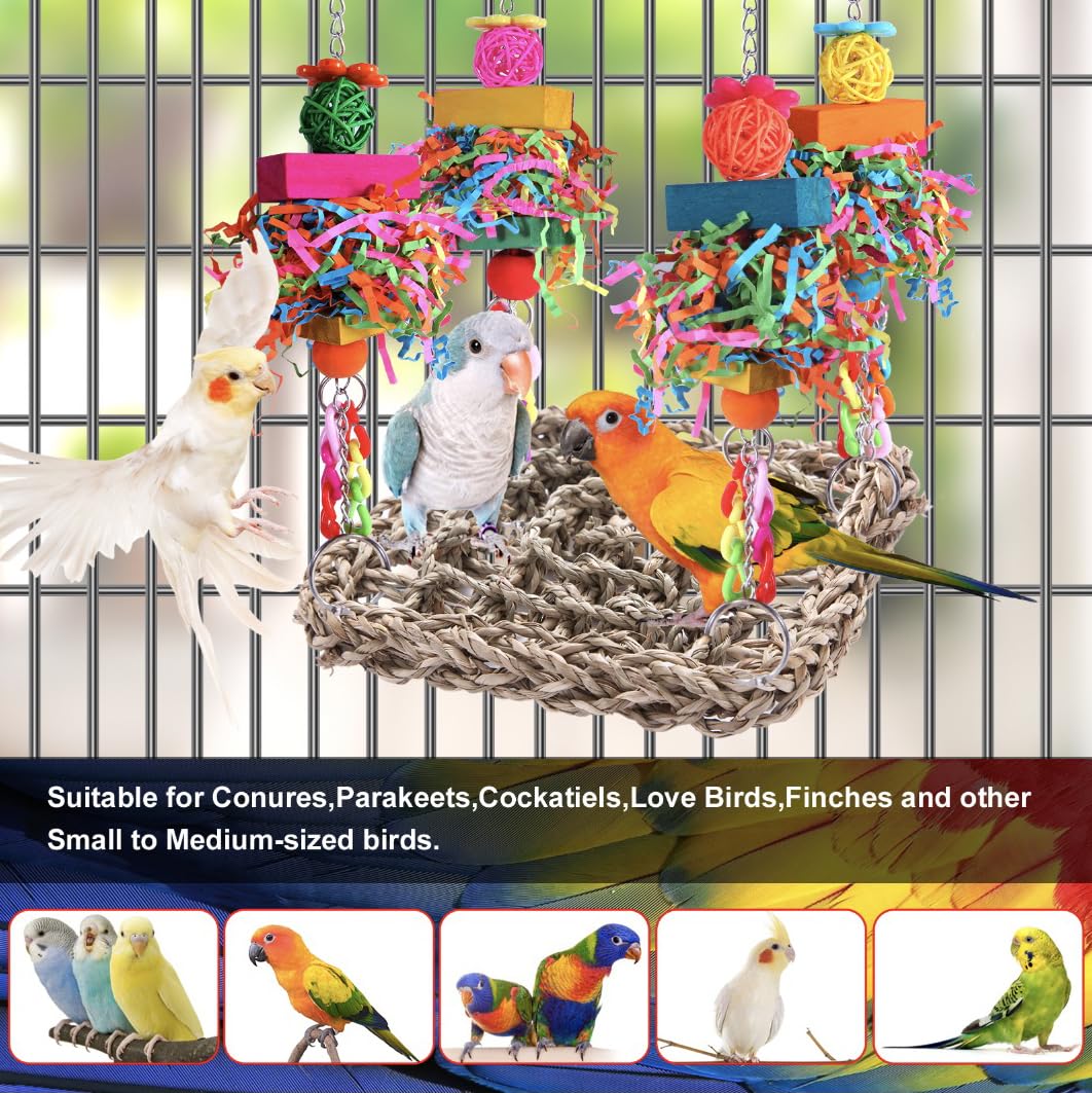 Parakeet Toys Bird Toys Conure Toys Birdcage Stands Bird Foraging Wall Seagrass Woven Hammock Swing Mat for Lovebirds,Cockatiel,Budgie and Other Small to Middle Birds