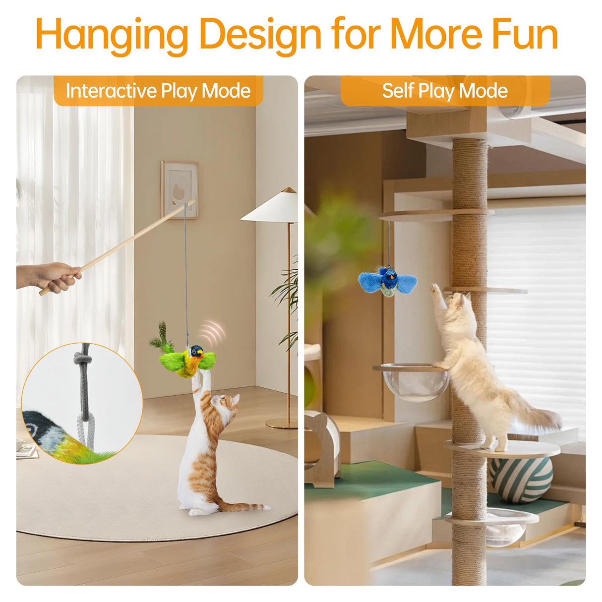 Wagcraze Chirping Bird, not Flapping Wings Door Hanging Cat Catnip Feather Toy - Interactive Cat Toys for Indoor Cats - Automatic Chirping Cat Toy for Cat Exercise & Kicker to Self Play (Blue New)