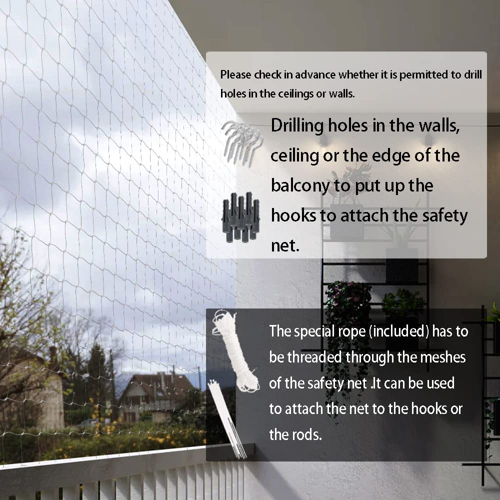 Cat Balcony Net Cat Netting Balcony Rail Net Cat PET Balcony Anti Fall Netting Cat Fence Nets Transparent Nylon Pet Mesh Fence Anti Fall Netting for Balcony Window Stairs (10 * 13ft, White)