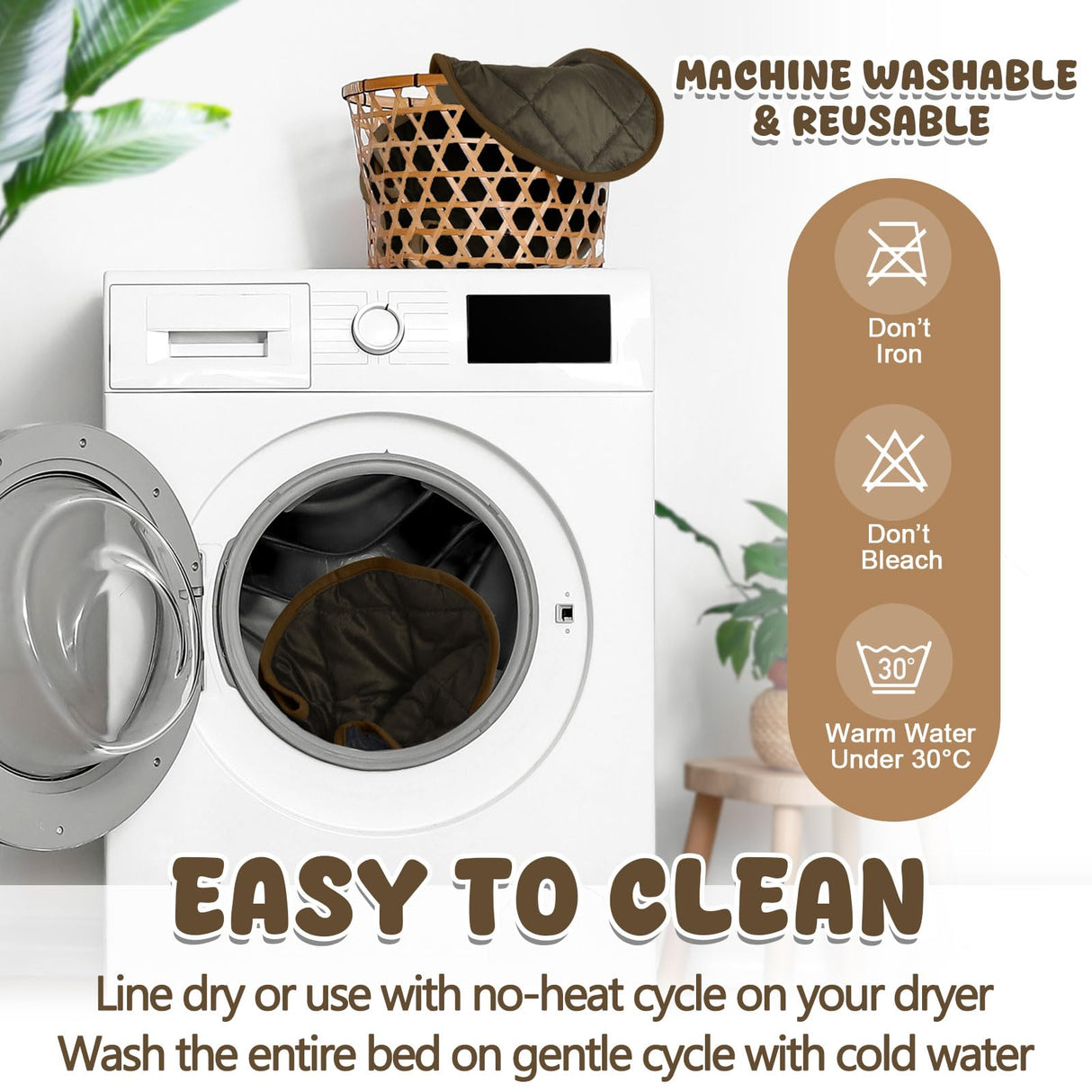 Drydiet 2 Pcs Cat Heating Pad Round 16 Inch Self Heating Cat Mat Washable Heated Bed Anti Slip Warming Pad Pet Bed Mat for Kennel Dog Crate Indoor Outdoor(Coffee,16 Inch)