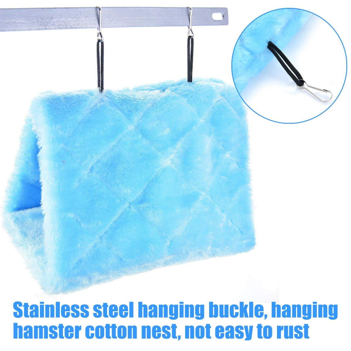 Winter Warm Bird Nest House Shed Hut Hanging Hammock Finch Cage Plush Fluffy Birds Hut Hideaway for Hamster Parrot Macaw Budgies Eclectus Parakeet Cockatiels Cockatoo Lovebird (M, Blue)