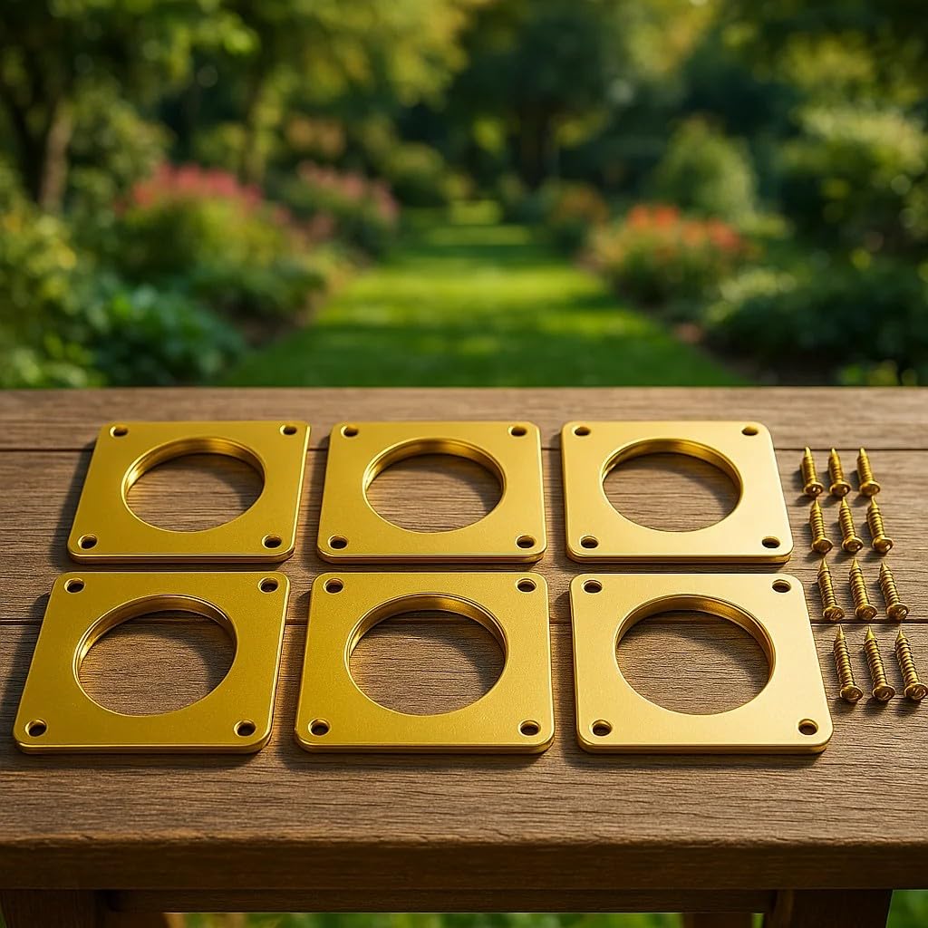 Bird House Guard Hole Plate - Larger Stainless Steel Shape with Rain Buffle - Entrance Predator Guards Metal Plate - 38 mm 1.5" Hole Sizes - Square Rings Entry Hole Protector (Golden 6 Pieces)