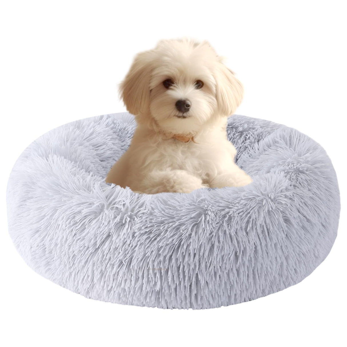 HYQ Small Dog Bed, Cat Beds for Indoor Cats, Pet Beds for Small Dogs, Fluffy Faux Fur Plush Small Dog Bed, Washable Puppy Bed with Anti-Slip Bottom, Dog Bed Small Size Dog (Light Gray, 20 Inch)