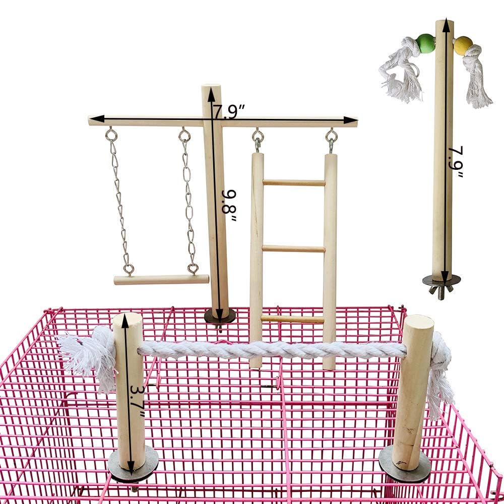 PINVNBY Bird Playground, Wood Parrot Play Gym Stand Perch Bird Cage Accessories for Small and Medium Parakeet Cockatiel Conure Love Birds Finch