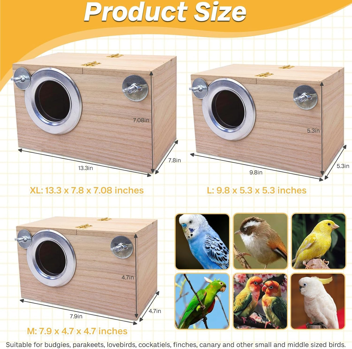 PINVNBY Parakeet Nesting Box Bird House for Cage Wood Mating Box Bird Breeding Box for Lovebirds, Cockatoo, Budgie, Finch, Canary Small and Medium Sized Birds (M:7.9 * 4.7 * 4.7 inch)