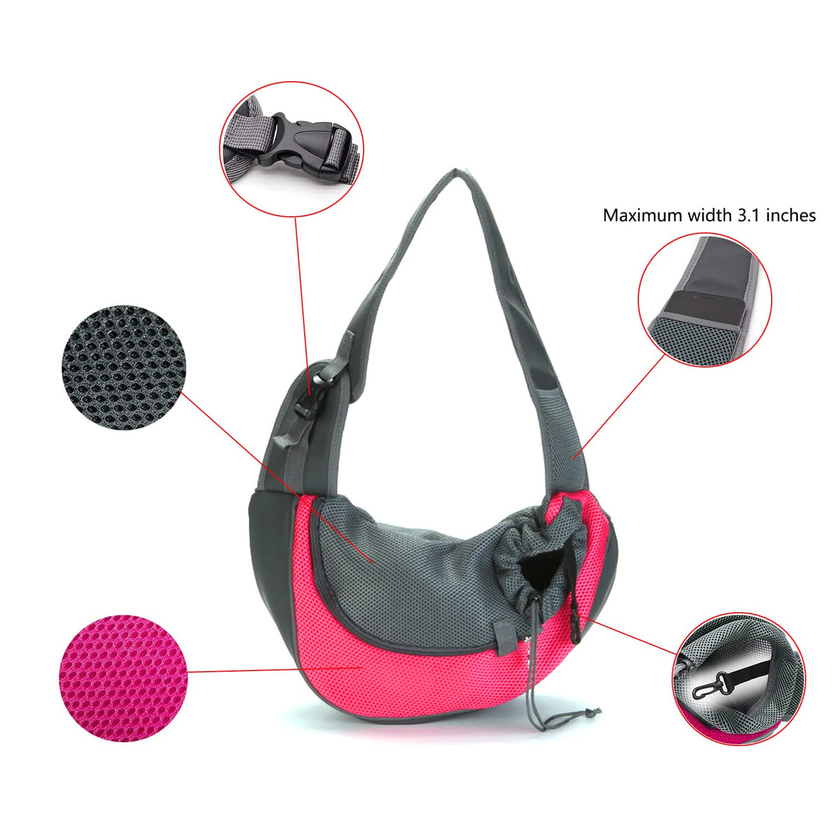Kucehiup Dog Sling Carrier for Small Dogs Cat Carrier Breathable Mesh Bag(Fits Approximately 3 lbs to 6 lb Pets)(Rose Red)