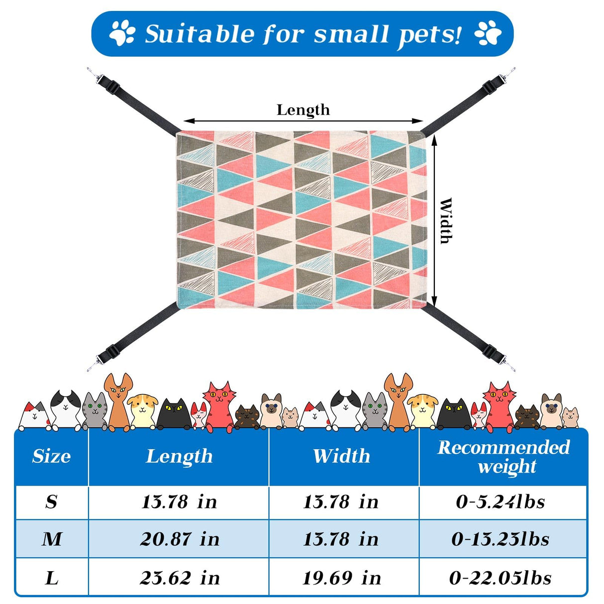 2 Pieces Reversible Cat Hanging Hammock Soft Breathable Pet Cage Hammock with Adjustable Straps and Metal Hooks Double Sided Hanging Bed for Small Dogs Rabbits(Geometry Pattern,L)