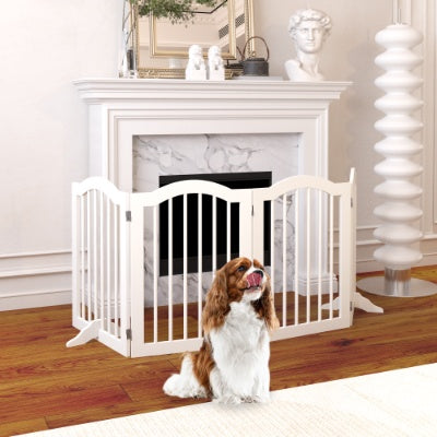 27.6 Height Tall Freestanding Pet Gate, 4 Panels Foldable Dog Gate, Solid Wood Folding Safety Fence Wooden Dog Gate With 2 Pcs Support Feet Ideal For Stairs, Doorways, Halls, Kitchens, Heavy Duty Gat