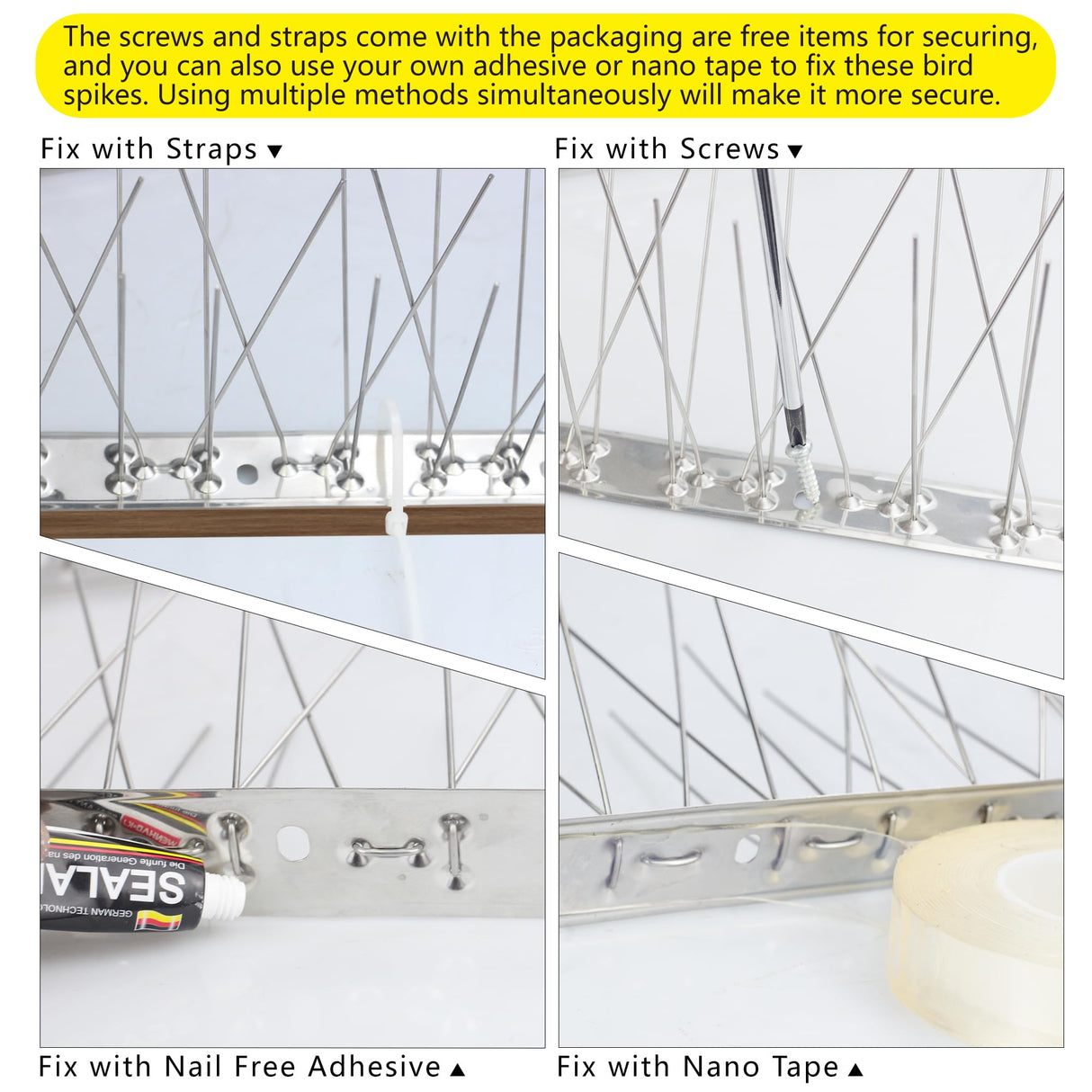 KOKMEYA Bird Spikes 3.28FT, 304 Stainless Steel Bird Deterrents Spikes for Outside to Keep Birds Away Birds Scare Devices Outdoor 4Pcs